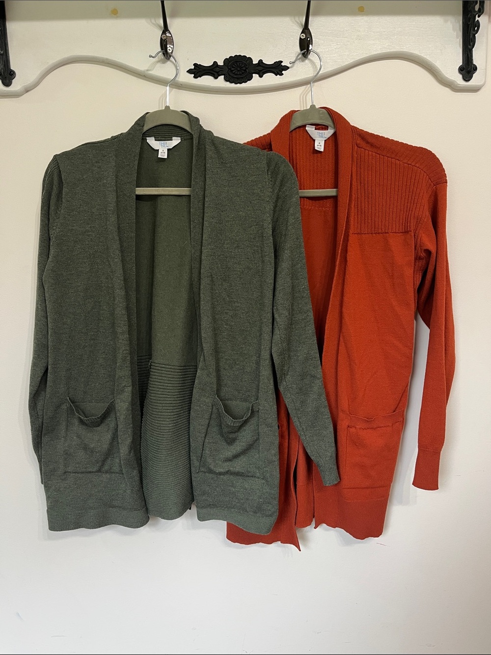 Time and Tru Olive Green and Rust Open-Front Cardigans